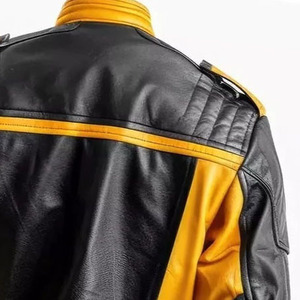Blouson d'hiver personnalisable en cuir véritable pour homme, style motard vintage en cuir de vachette vieilli avec épaules matelassées, coupe moto - Product Image 4