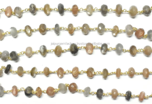 Chaîne de bijoux en fil torsadé plaqué or 18 carats en argent sterling 925 avec pierres de lune multicolores en forme de rondelle - Product Image 3