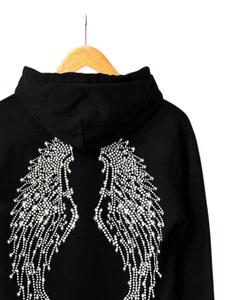 Sweat-shirt à capuche avec ailes d'ange, le plus populaire, en coton noir avec strass argentés, pour hommes et femmes - Product Image 3
