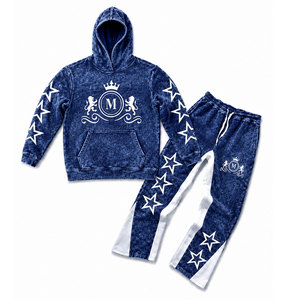 Ensemble de survêtement à capuche délavé à l'acide olive avec étoiles blanches et pantalon long à cordon de serrage 350 g/m² 100 % coton Streetwear - Product Image 6