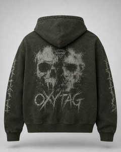 Sudadera con capucha prémium personalizada con lavado ácido, diseño de calavera, cremallera completa, estilo vintage, de peso pesado, oversize, con gráficos, para streetwear, fabricante de ropa - Product Image 3