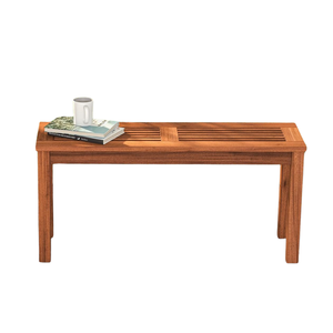 Minh Phuoc Furniture Modern Acacia <b>Wood</b> & Metal Eco-Friendly Outdoor Patio <b>Bench</b> for 2 Backless - Product Image 2