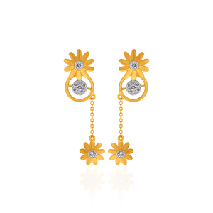 Boucles d'oreilles en or massif 24 carats avec diamants de laboratoire taille brillant rond, motif marguerite mignonne, bijoux pour femme au quotidien - Product Image 1