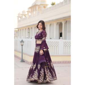 Attractivene Wine Reception Wear Lehenga Choli - Product Image 2