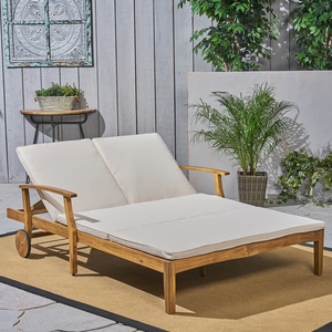 Tumbona Doble de Madera de Teca de Lujo para Exteriores, con Cojín y Respaldo Ajustable, Muebles de Jardín para el Patio o la Piscina - Product Image 1