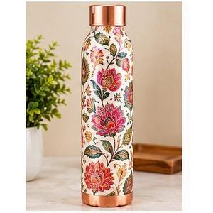 Floral Pattern Large Capacity Eco-Friendly <b>Metal</b> <b>Water</b> <b>Bottle</b> Copper Lid Portable Drinkware for Customized Home Office Dining - Product Image 1