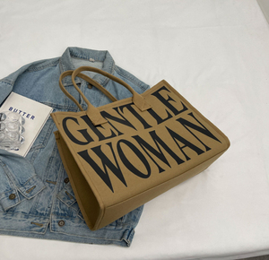 Sac fourre-tout en toile personnalisé pour femme, grande capacité, double poignée, marron avec impression de texte noir pour le sport et le shopping, impression de logo - Product Image 4