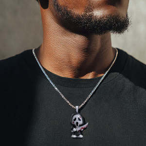 Collar con Colgante de Fantasma 'Iced Out' de Plata 925 con Baño de Rodio y Moissanita, Estilo Hip Hop, Unisex, Cadena de Cuerda - Product Image 3