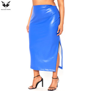 Faldas y Pantalones de Cuero Sintético Azul Eléctrico, Falda Lápiz Ajustada de Cintura Alta con Abertura Lateral, Ropa de Fiesta para Mujer - Product Image 3