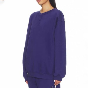 Women Oversized Solid Color <b>Henley</b> Sweatshirt <b>Long</b> <b>Sleeve</b> Button Up Collar Regular Fit Cotton Knitted Autumn Casual Wear - Product Image 5