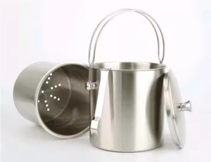 Cubo de hielo de acero inoxidable con tapa y colador, diseño moderno redondo, resistente al óxido, enfriador de bebidas para fiestas - Product Image 2