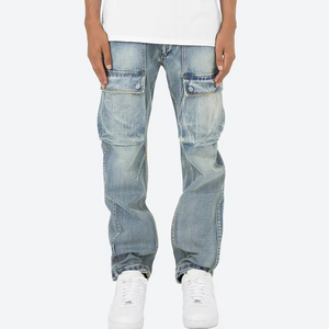 GENERSA SPORTS Jeans droits pour hommes de haute qualité, légers, style hip-hop, couleur unie, devant plat, lavage enzymatique, en velours côtelé extensible - Product Image 1