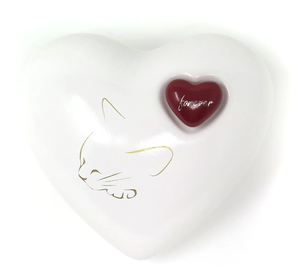 Urna Conmemorativa Blanca con Estampado de Gato Dorado y Mini Corazón para Cenizas, Corazón para Cenizas Funerarias de Metal Latón/Aluminio - Product Image 1