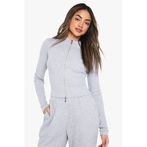 Conjunto de 2 Piezas para Mujer, Mono Tejido Gris, Cuello Alto, Manga Larga, Corte Holgado, Casual, para Todas las Temporadas, Color Sólido, Transpirable, Largo - Product Image 6