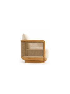 Sillón Moderno de Madera con Respaldo de Mimbre y Tapicería de Tela para Sala de Estar, Muebles para el Hogar o Terraza - Product Image 4