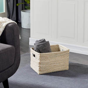 Panier de rangement décoratif en jonc de mer naturel accessoire décoratif tissé pour la maison - Product Image 4