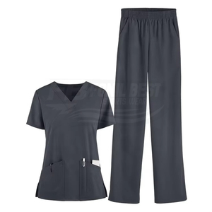 Conjunto de Uniforme Médico para Mujer, Blusa con Cuello en V, Pantalones Rectos, Uniforme de Hospital, Verde, Tela de Algodón y Poliéster, FONILBEST SPORTS - Product Image 6