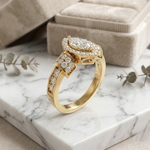 แหวนทอง 14k ประดับเพชรทรงมาร์คีส์ 1.05 กะรัต สี E พร้อมใบรับรอง ประดับด้วยวงแหวนทรงเหลี่ยม - Product Image 3