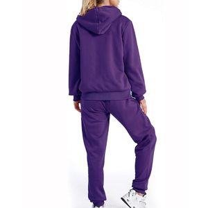 <b>Women</b> <b>Purple</b> Hooded Zipper <b>Tracksuit</b> Full Sleeve Solid Color Casual Sweatshirt Pants Set Breathable Midweight Cotton Autumn Wear - Product Image 3