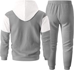 Ensemble de survêtement pour homme de qualité supérieure, 2 pièces, sweat-shirt à capuche et pantalon de survêtement, tissu jacquard gaufré, tenue décontractée pour le jogging - Product Image 2