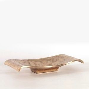 Luxury Hammered Brass Wavy Edge Rectangular Tray Gold on Wood Base Decorative Serving Platter Home Tabletop Vanity Display - Product Image 3
