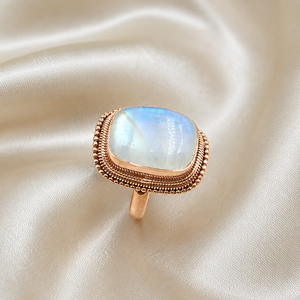 Anillo de Plata de Ley 925 con Piedra Lunar Arcoíris Natural, Estilo Boho, Chapado en Oro Rosa y Oro Amarillo, Regalo para Fiestas - Product Image 4