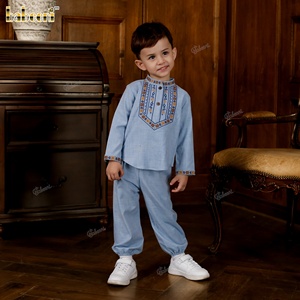 Chemise décontractée brodée 3D à col montant Babeeni, style Dubaï, tenues pour garçons, 100 % coton, sergé islamique modeste, OEKO-TEX - Product Image 4