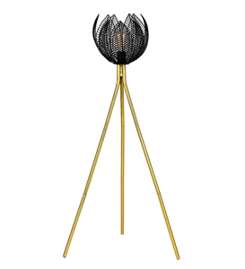 Lámpara de pie de lujo con trípode de hierro y pantalla metálica en acabado dorado y negro, OEM, ODM, bajo MOQ, precio de fábrica, venta al por mayor, suministro a granel. - Product Image 4