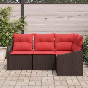 Juego de muebles de patio de ratán sintético marrón de 4 piezas con cojines, juego de sofás - Product Image 3