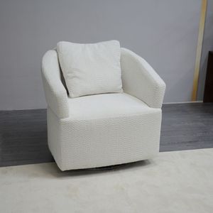 Fauteuil pivotant moderne à 360 degrés, dossier haut, en velours beige, avec accoudoirs ronds pour salon - Product Image 3