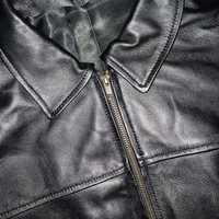 Blouson Bomber Décontracté Homme en Cuir de Mouton Noir Imperméable, Col Montant, Fermeture Éclair, Coupe Droite, Doublure Polaire, Style Moto Hiver