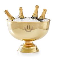 Refroidisseur à champagne doré poli avec socle, grand refroidisseur à vin monogrammé, élégant bol à punch en métal pour fêtes et mariages