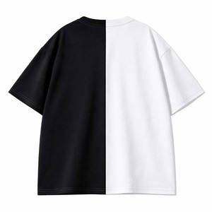 T-shirt décontracté d'été pour homme, coupe oversize, bicolore noir et blanc, en coton, style streetwear, avec empiècements fendus - Product Image 2