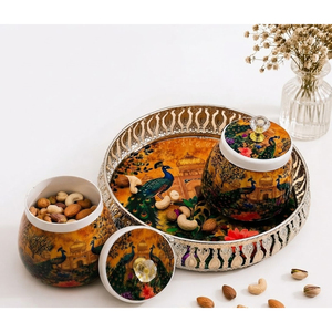 Decorative Modern Metal Jar Serving Tray Set Velvet <b>Box</b> Premium Wedding Fruit Ramadan Dates Nuts <b>Hamper</b> Packaging Snack Storage - Product Image 5