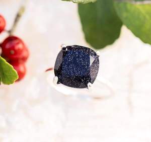 Anillo Grande de Piedra Arenisca Azul, Plata de Ley 925, Chapado en Oro Amarillo, Joyería con Gema Audaz, Anillo de Moda Único - Product Image 6