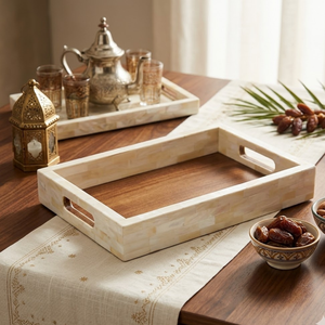 Luxury Mother of Pearl Resin Serving Tray |Elegant Ramadan <b>Eid</b> Food Serving Tray Decorative <b>Gift</b> Tray for Home Hotel Table Decor - Product Image 1