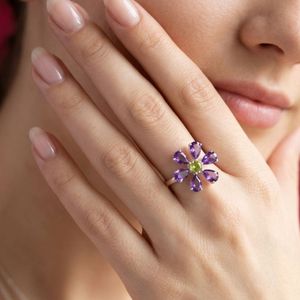 Wedding Wear 925 Sterling Silver Amethyst <b>Peridot</b> Gemstone Silver Plated Jewelry Women Wear Classic <b>Ring</b> - Product Image 3