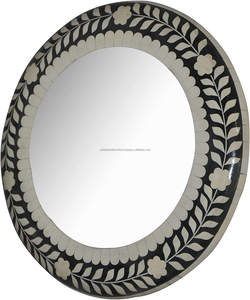 Antique <b>Black</b> Rod Wall <b>Mirror</b> with Simple Floral Design Handmade by United Trade World 5mm Thick Bone Inlay Makeup <b>Mirror</b> - Product Image 1