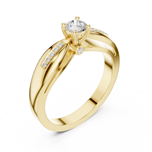 Anillo de Compromiso de Oro Amarillo con Diamante Cultivado en Laboratorio, Diseño de Vástago Dividido, Piedra Central Redonda, Joyería Nupcial de Lujo - Product Image 2