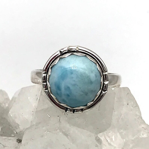 Bague en pierre précieuse Larimar ronde, argent sterling 925, bijoux faits à la main pour femmes - Product Image 2
