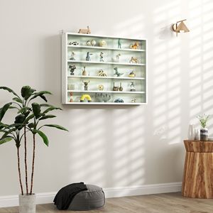White 5-Tier <b>Wall</b> Mounted <b>Display</b> Cabinet with Glass Doors and Adjustable Shelves - Product Image 2