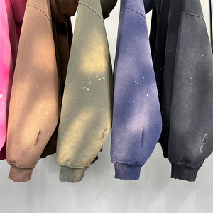 Wholesale Custom 450g Men's Hoodie Spray Dyeing Splash <b>Ink</b> Tear <b>Distressed</b> Pullover Street Retro Unisex Hoodies - Product Image 3