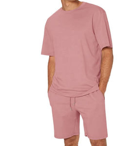 Men's Solid Color Cotton T-Shirt <b>Set</b> Crew Neck Breathable Summer Shorts Light Green <b>Knitted</b> Fabric - Product Image 2