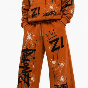 Ensemble de survêtement tendance pour homme, pantalon baggy et sweat à capuche oversize imprimé, 2 pièces, 100% coton molletonné, motif graffiti intégral, fabrication sur mesure - Product Image 4