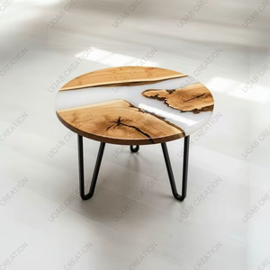 Table de salle à manger/plateau de table basse de luxe moderne en résine et bois d'acacia, faite à la main, personnalisable et étanche, pour salon et célébrations de Diwali - Product Image 3