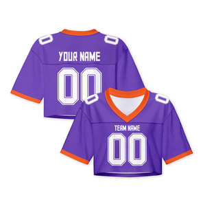 Jersey de Fútbol Americano Personalizado con Cuello en V, Color Morado y Naranja, Sublimado, de Malla Transpirable, Unisex, para Adultos, Manga Corta, Nombre del Equipo, Número 00 - Product Image 1