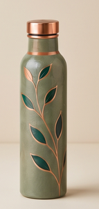 Premium Ayurvedic Enamel Painted <b>Copper</b> <b>Water</b> <b>Bottle</b> Artistic Leafy Branch Design Leakproof Metal Sports <b>Bottle</b> Manufacturer - Product Image 3