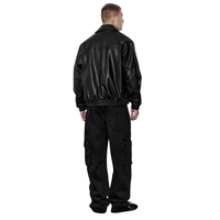 Blouson Bomber Homme Noir en Cuir Véritable Style Streetwear Col Chemise Double Fermeture Éclair Devant Poignets et Ourlet Élastiques Coupe Décontractée Vêtement d'extérieur Premium