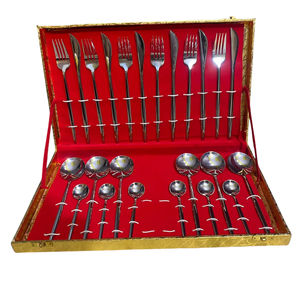 Ensemble de couverts élégants en acier inoxydable au design indien, finition polie miroir brillante, fourchette, cuillère et couteau, vaisselle à bas prix - Product Image 1