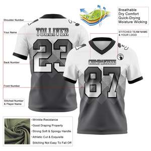 Maillot de football américain blanc personnalisé, col en V, impression sublimée, nom et numéro de l'équipe, polyester respirant, taille adulte homme - Product Image 2